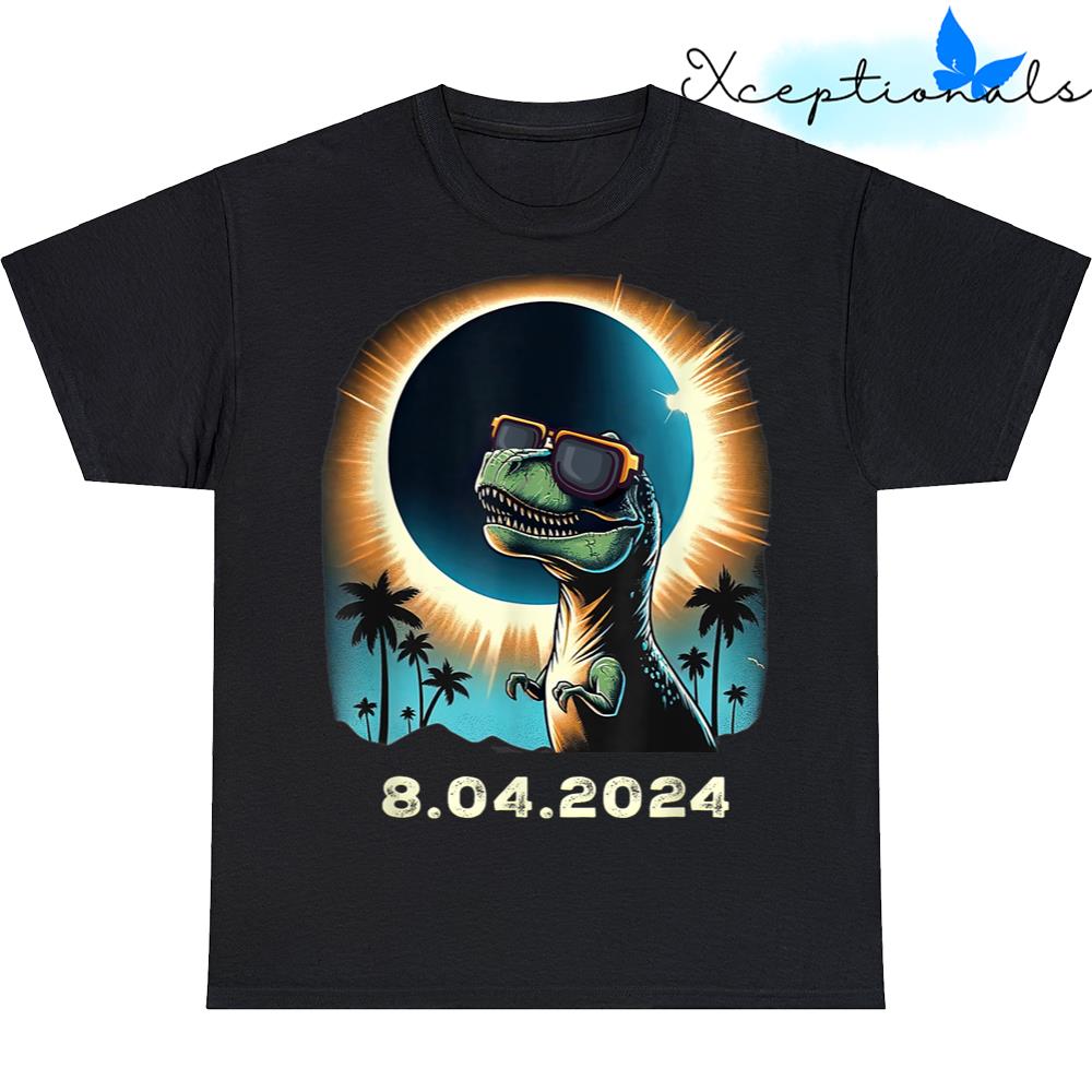 2024 Solar Eclipse Shirt Dino With Solar Eclipse Glasses T Shirt