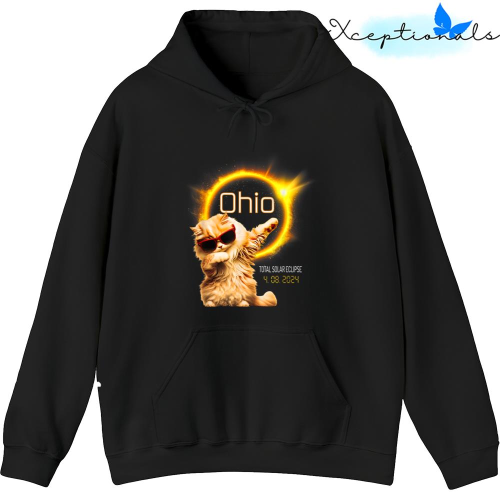 Dabbing Cat Total Ohio Usa Solar Eclipse April 04.08.24 Hoodie Pullover Hoodie