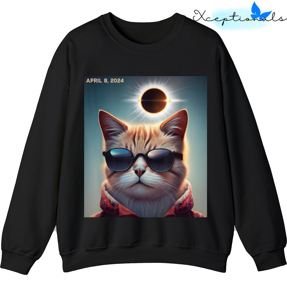 Solar Eclipse Shirt Cat 2024 April 8 Solar Eclipse Glasses Sweater Sweatshirt